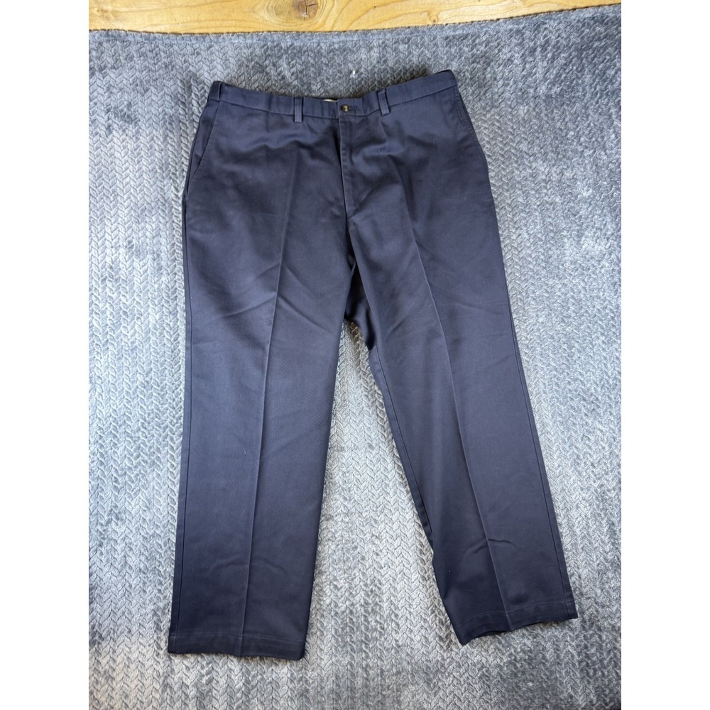 Haggar Dress Pants Mens 38x29 Navy Blue Cotton Straight Leg Flat Front 5434